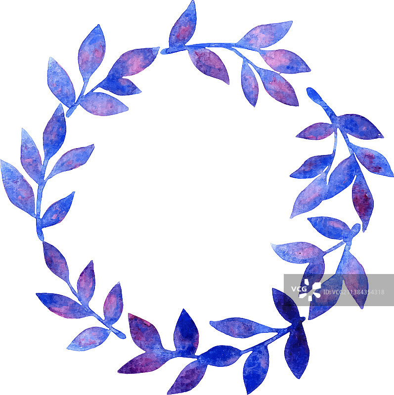 神话般的蓝色叶子水彩框架图片素材