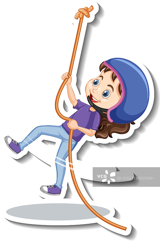卡通女孩荡绳子贴纸图片素材