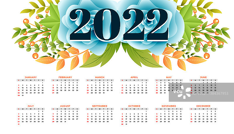 2022年时尚花卉新年日历设计图片素材