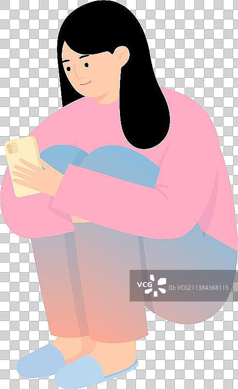 微笑看手机的女生图片素材