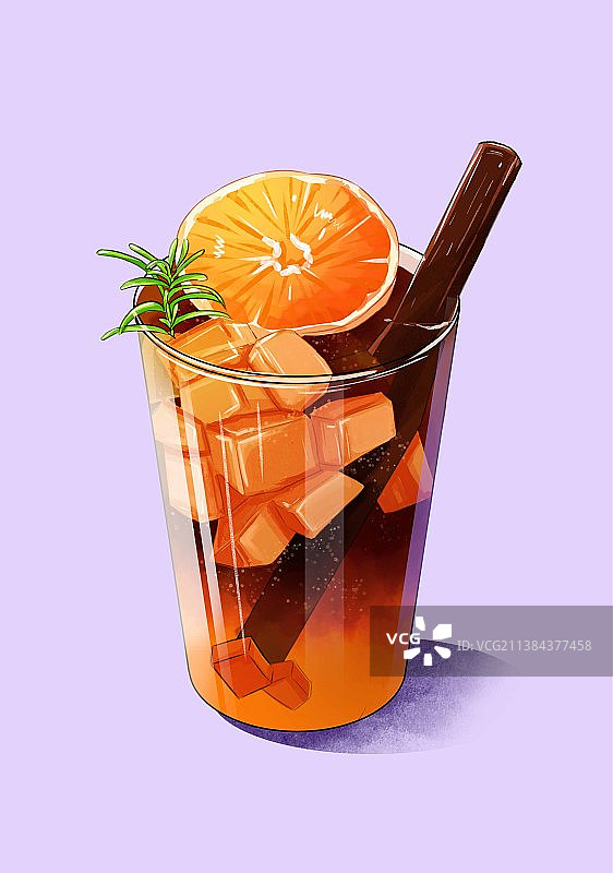 夏日饮品柑橘冰咖奶茶插画图片素材