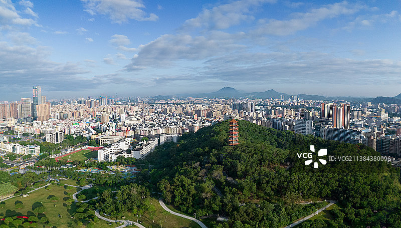 深圳光明区清晨航拍红花山大仟里全景图片素材