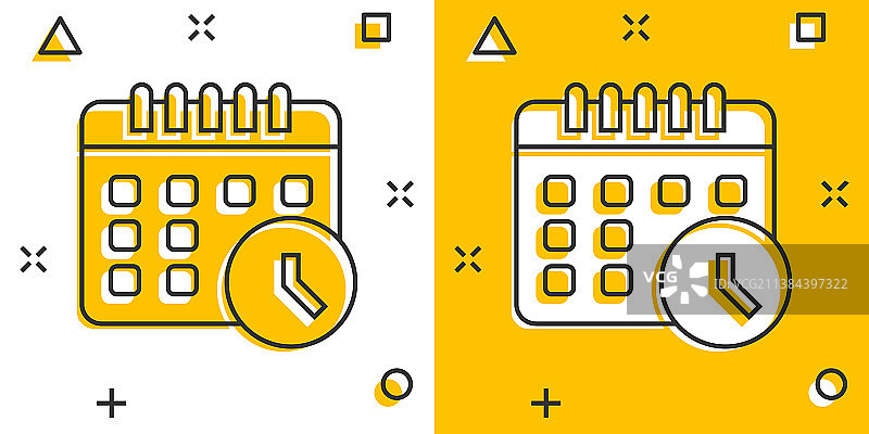 日历时钟图标在漫画风格的议程图片素材