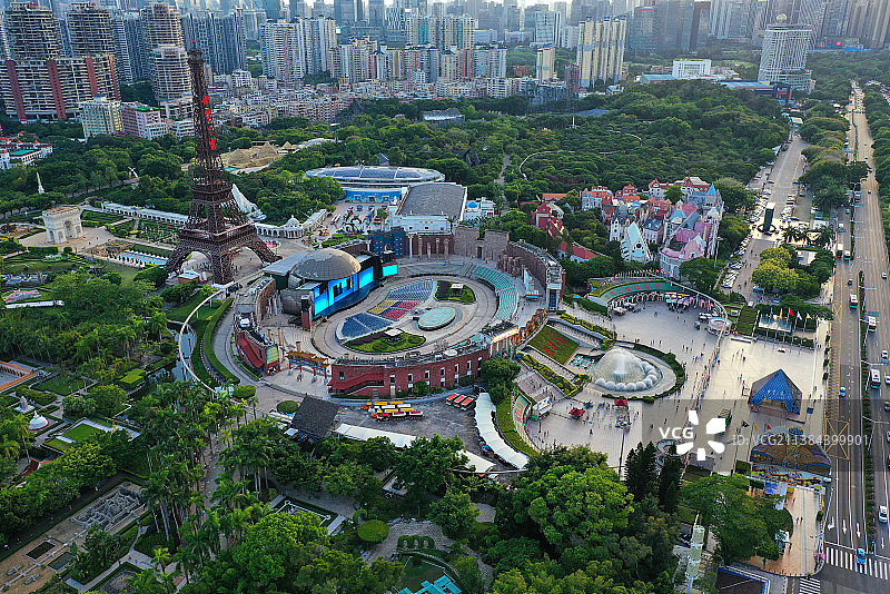 广东省深圳市南山区华侨城旅游度假区世界之窗航拍图片素材