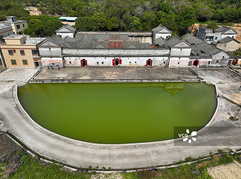 广东省惠州市惠阳区沙田镇鹤山村上楼五角楼有庆堂航拍图片素材