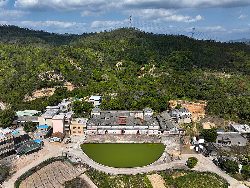 广东省惠州市惠阳区沙田镇鹤山村上楼五角楼有庆堂航拍图片素材