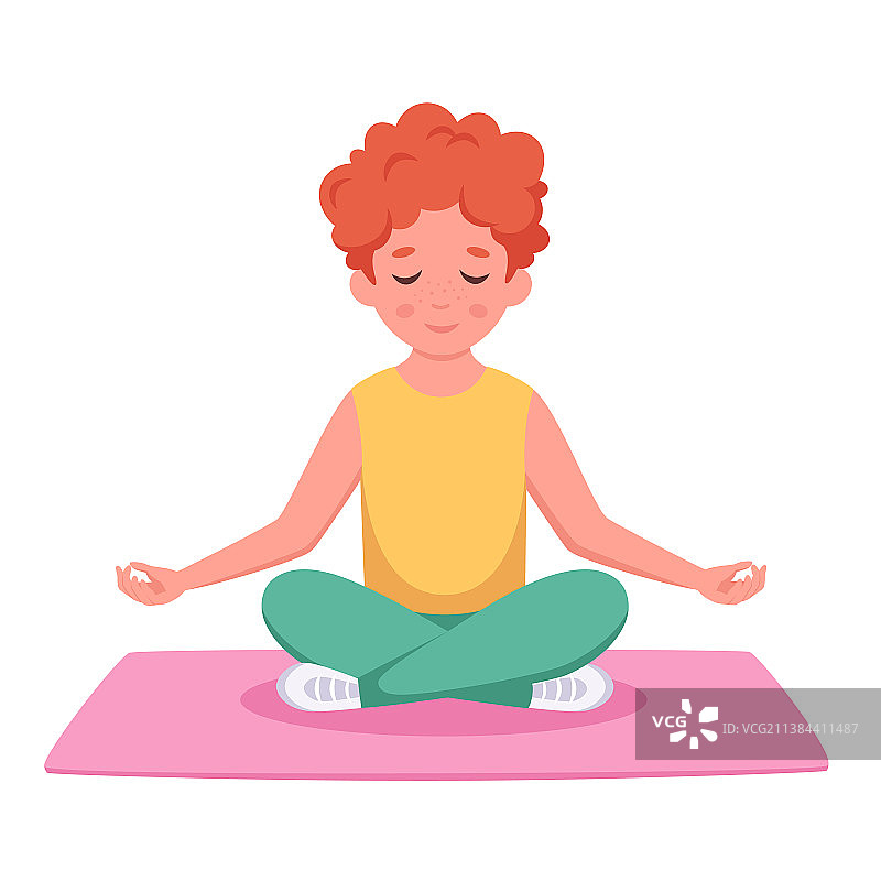 小男孩莲花坐姿冥想图片素材