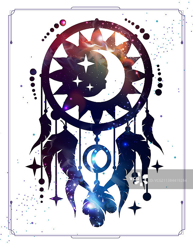 带捕梦网的现代魔法巫术卡片图片素材