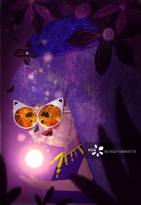 女孩与光扁平风梦幻插画图片素材