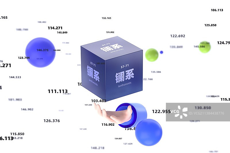 3D渲染镧系元素方块概念插图图片素材