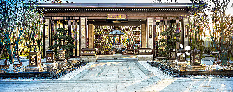 别墅庭院中式大门口图片素材