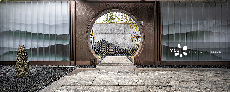 中式建筑拱门图片素材