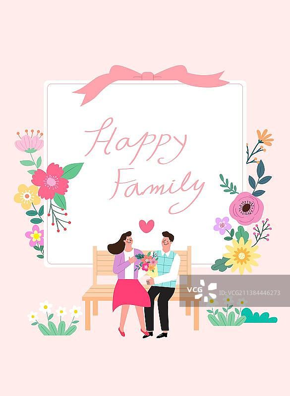 家庭月贺卡春季花卉边框图片素材