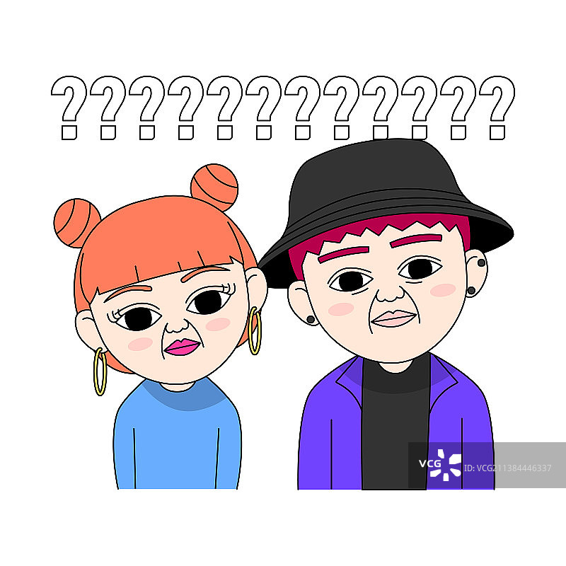 Z世代问号亚洲男人和女人矢量表情符号图片素材