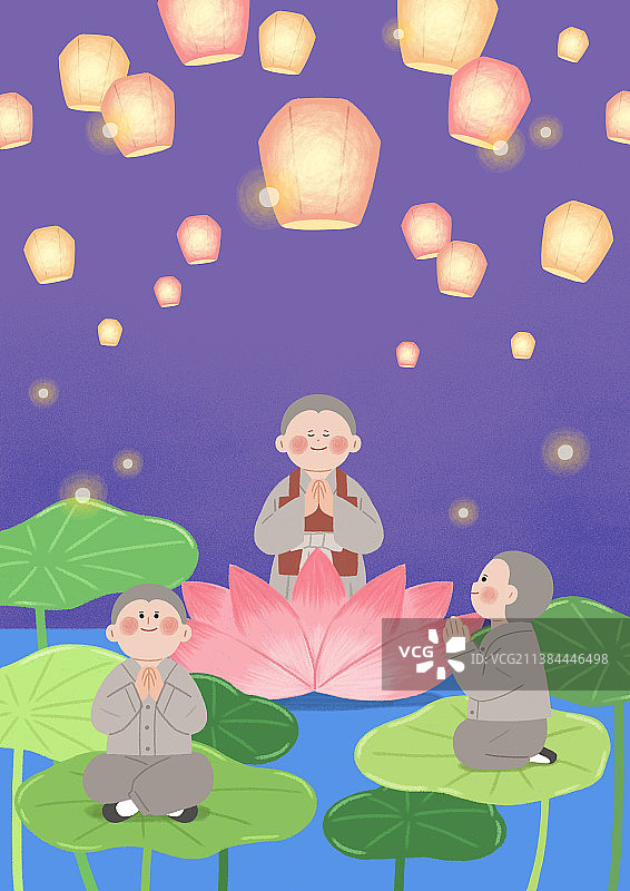 佛教徒生日，僧侣加入莲花插图图片素材