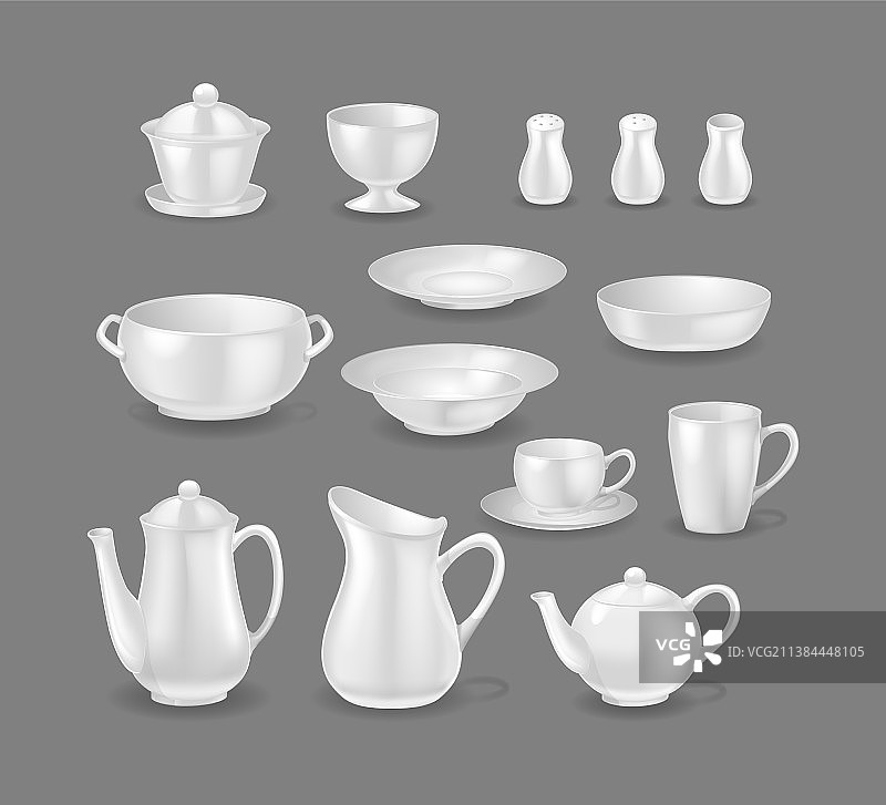 逼真白色光面餐具3D陶瓷套装图片素材