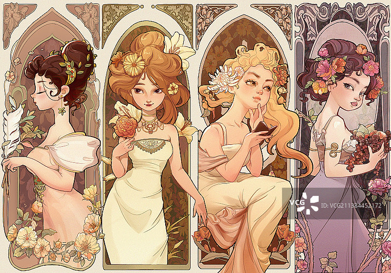 装饰风美少女-竖版图片素材