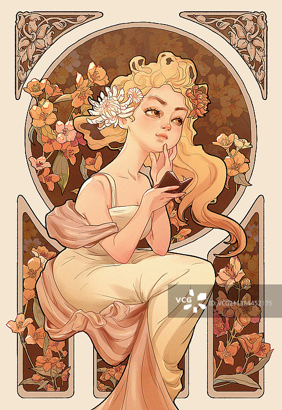 装饰风美少女系列之三图片素材