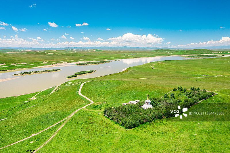 甘肃甘南玛曲县采日玛乡黄河自然风光航拍图片素材