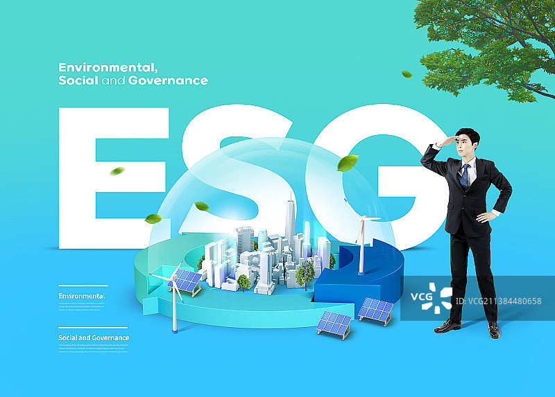 ESG宣传海报：环保建筑背景图片素材