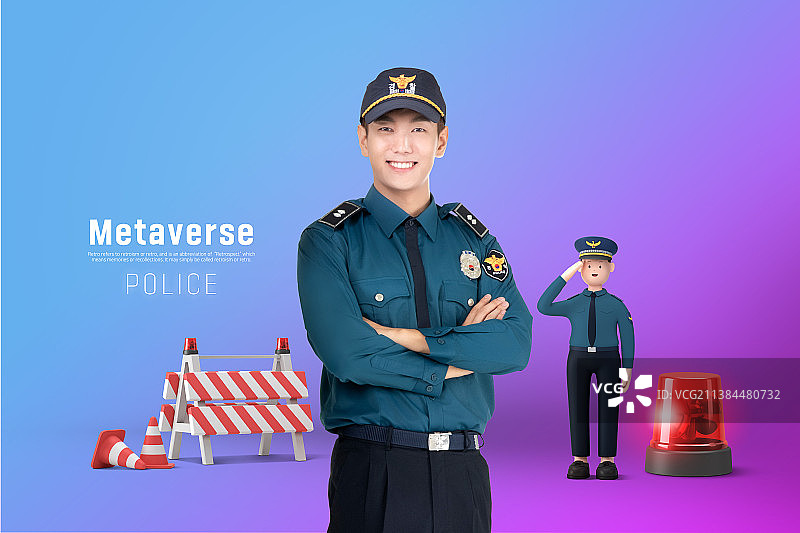 3D角色与真人元宇宙概念海报：警察图片素材