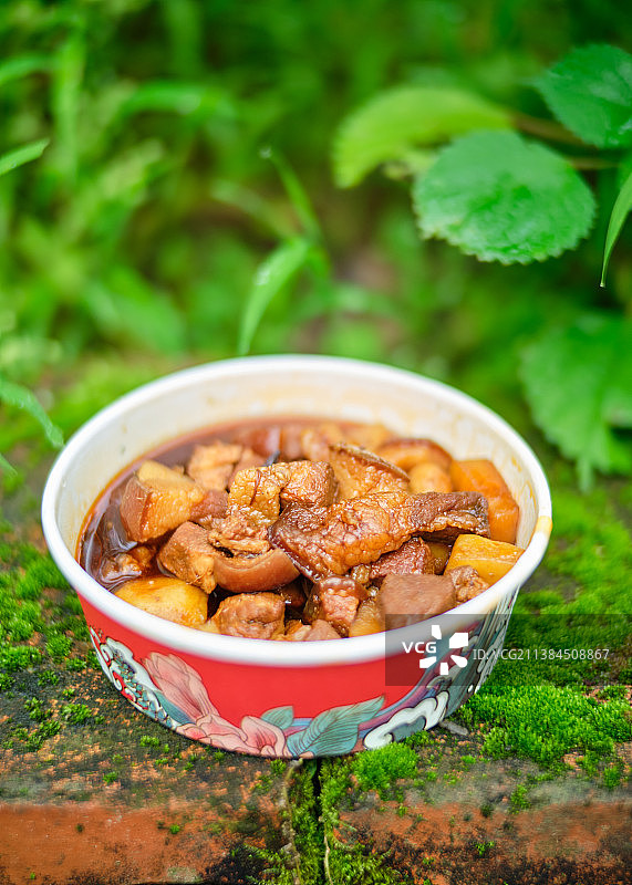 红烧肉炖土豆豆角图片素材