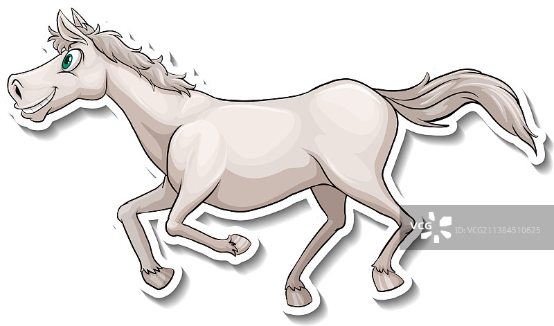 奔跑的白马卡通动物贴纸图片素材