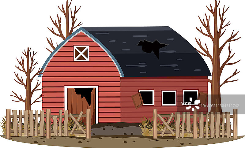 白色背景上的废弃房屋图片素材