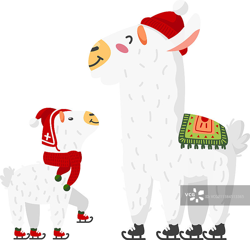 溜冰鞋羊驼可爱卡通美洲驼儿童图片素材