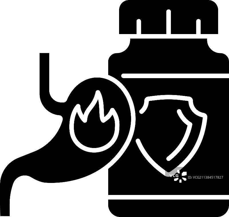 胃酸倒流补充剂黑色字形图标图片素材