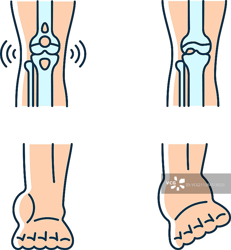关节炎腿部疼痛RGB颜色图标集图片素材