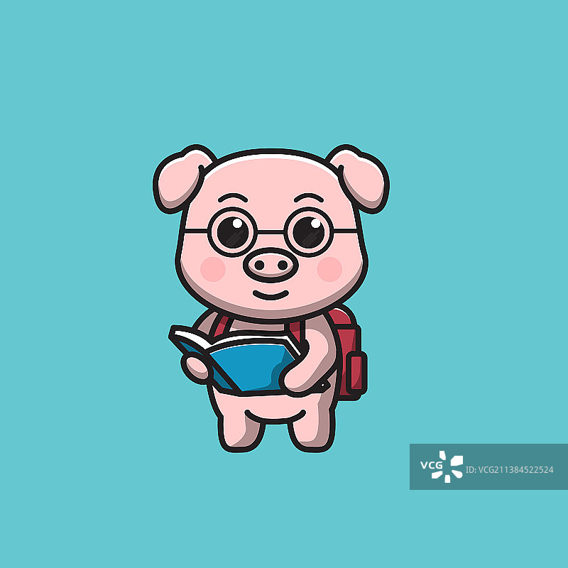 带书的猪学生图片素材