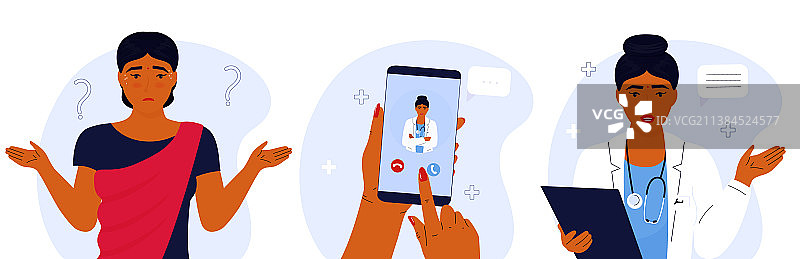 在线医生与困惑的印度女性图片素材