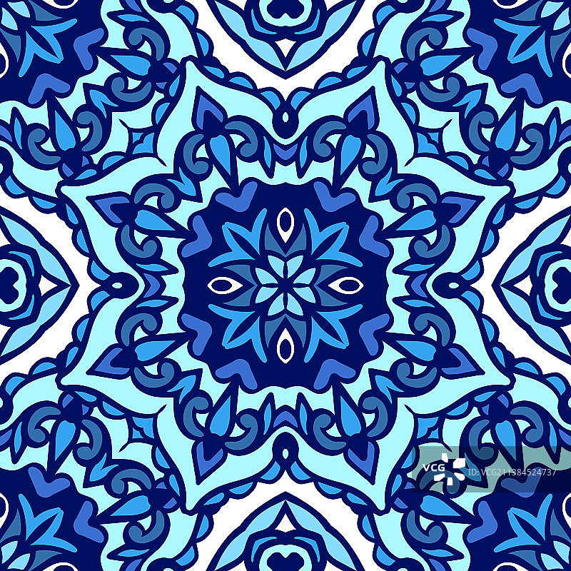 华丽的蓝色民族抽象无缝图案图片素材