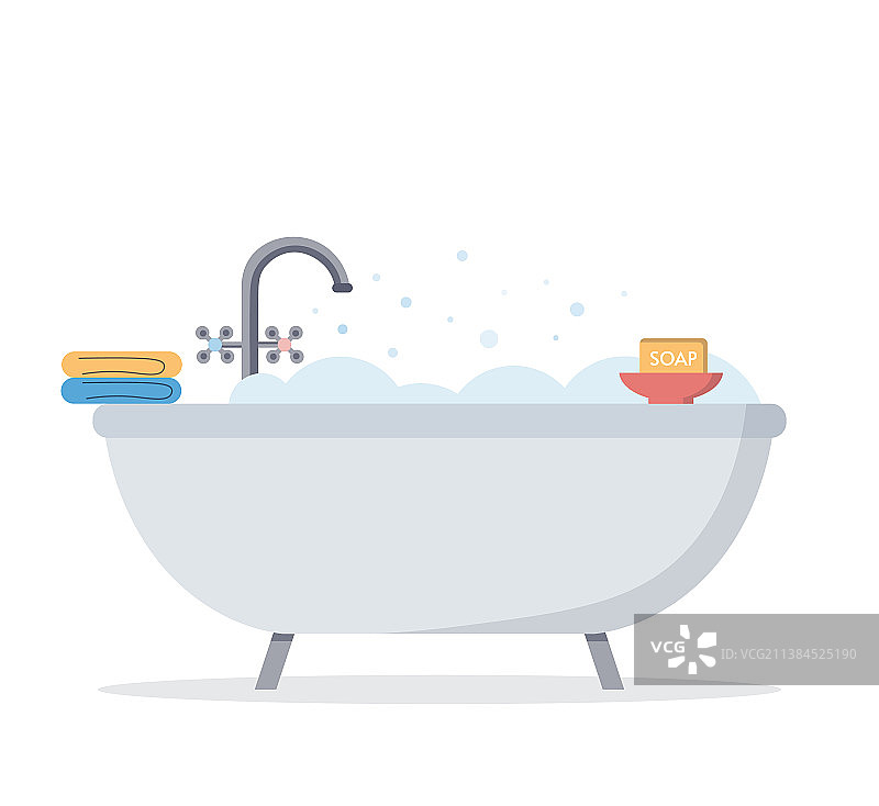 带有毛巾和肥皂的泡泡浴图片素材