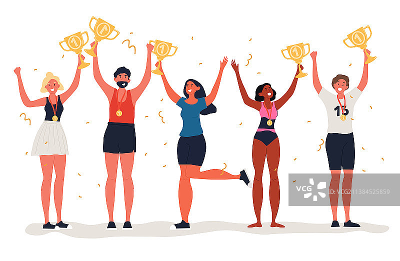 获得金牌和奖牌的运动员图片素材