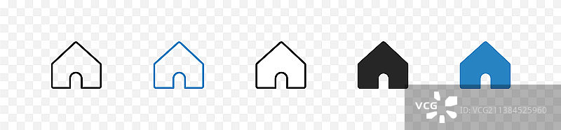 透明背景按钮上的房屋图标集图片素材