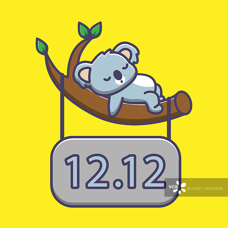 考拉睡在带有促销板的树干上图片素材