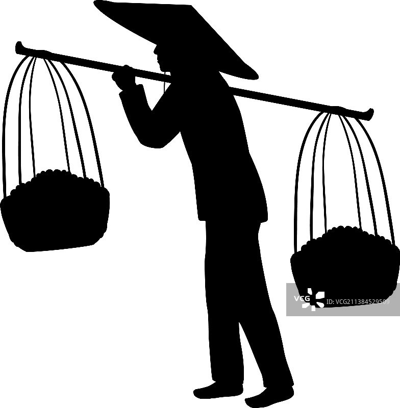 亚洲农民搬运竹筐剪影图片素材