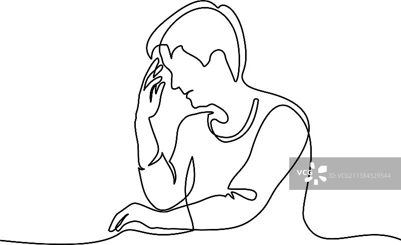 压力下的女人（连续线条画）图片素材