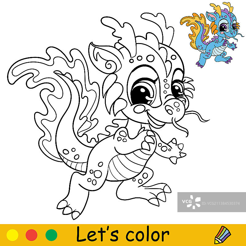 卡通可爱有趣的水龙涂色图片素材