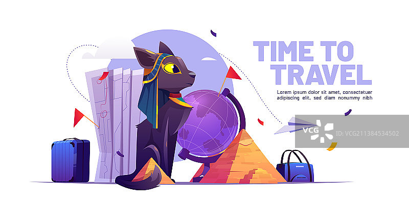 埃及猫旅行卡通banner图片素材