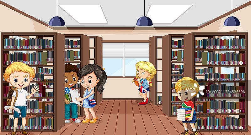 有学生的学校图书馆内部图片素材