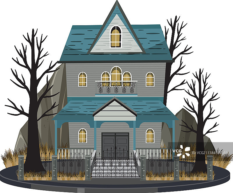 白色背景上的闹鬼庄园外观图片素材