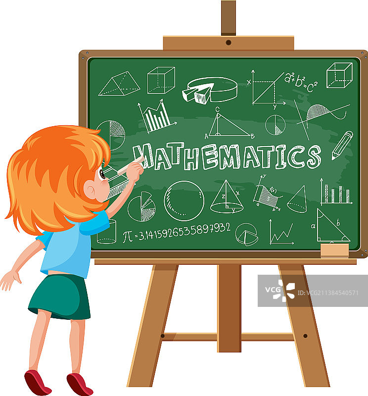 在黑板上书写数学公式的女孩图片素材
