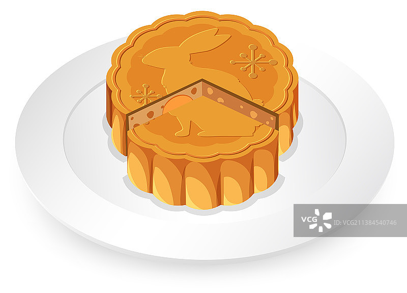 白色盘子上孤立的月饼图片素材