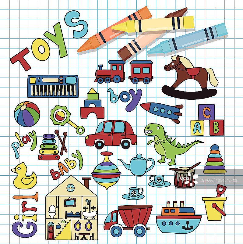 手绘玩具涂鸦贴纸套装图片素材