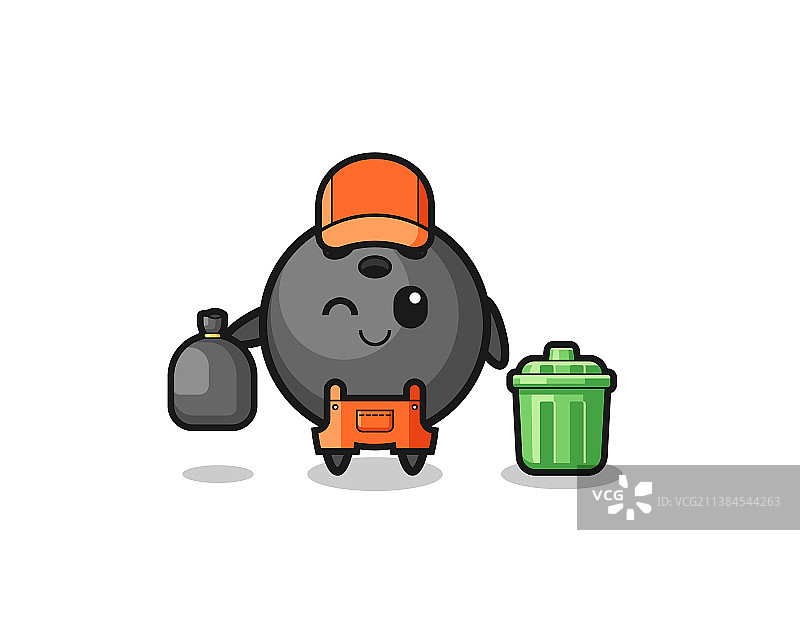 作为垃圾收集员的可爱保龄球吉祥物图片素材