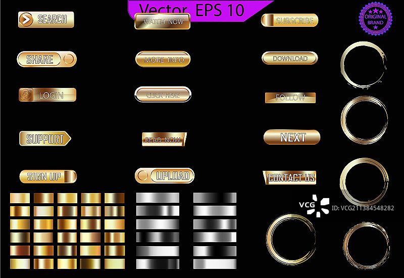 金色图标网页按钮套装图片素材