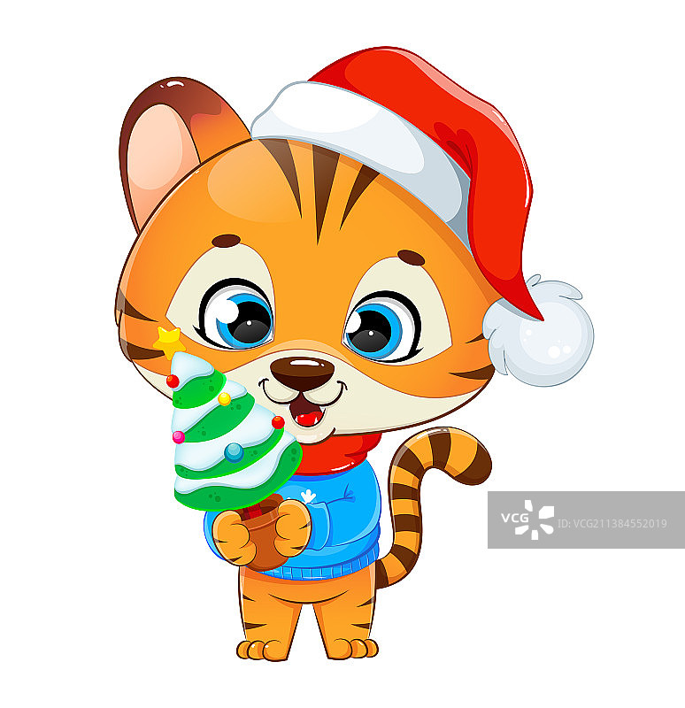 圣诞快乐的卡通小老虎图片素材